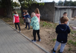 Dzieci porządkują teren wokół przedszkola